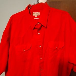 Men's red short sleeve Sheplers pearl snap button shirt. XXL. Vintage.